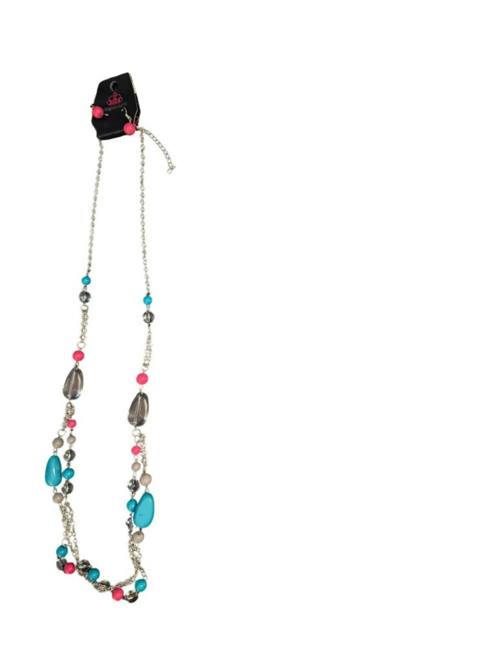 NWT Pink and Blue Silver tone Beaded Necklace & Matching Pink Earrings Paparazzi